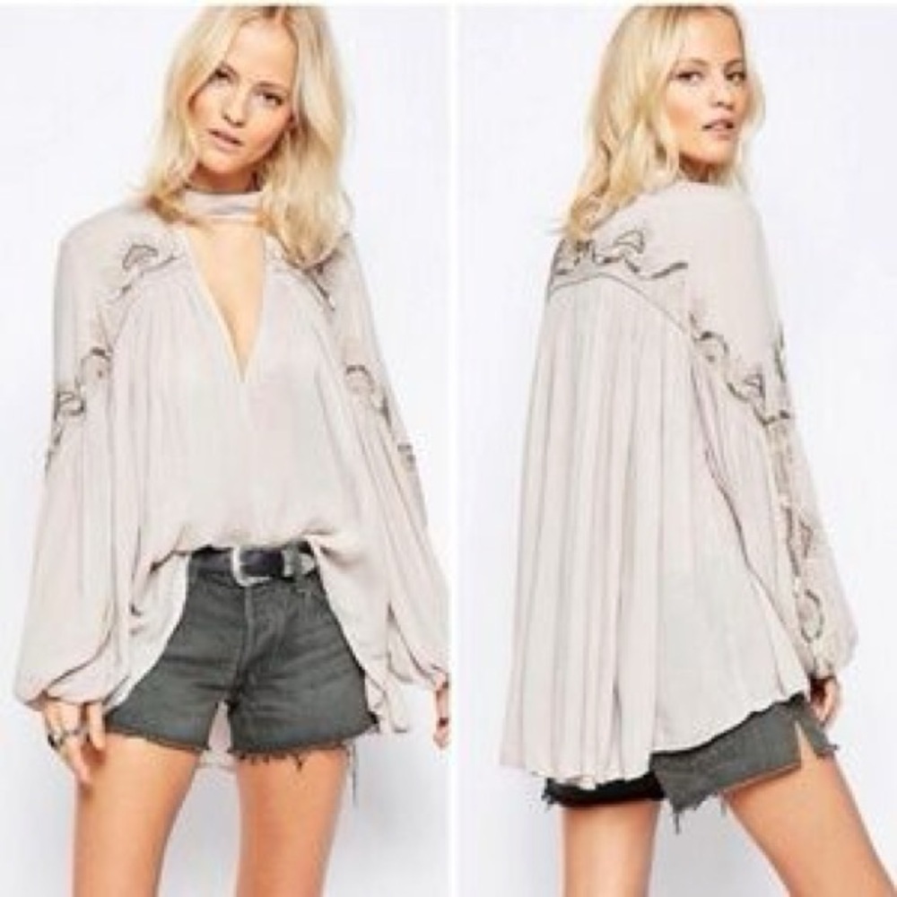 FREE PEOPLE Beaded Cut-out Peasant Blouse, Size S, EUC